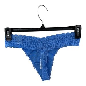 Jenni Intimates Blue Floral Lace Thong Panty One Size S-XXL NWT